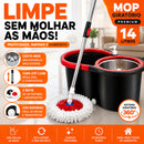 Mop Giratorio Com cabo de 140 cm Cesto Em Inox - Balde Centrífuga - C/2 Refil - Nybc