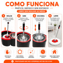 Mop Giratorio Com cabo de 140 cm Cesto Em Inox - Balde Centrífuga - C/2 Refil - Nybc