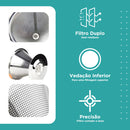 Filtro Coador De Café Inox 101 - Com Pegador em Silicone - Peneira Aço Reutilizável  - CH